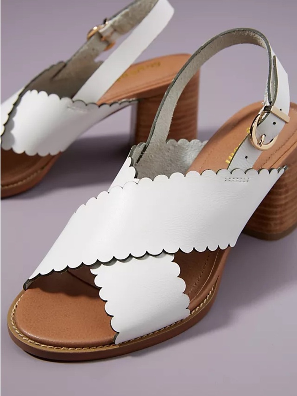 White Leather Block Heel Sandals 8